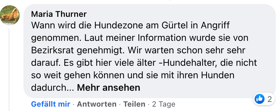 Sie fragen: Was ist mit der Hundezone am Gürtel?