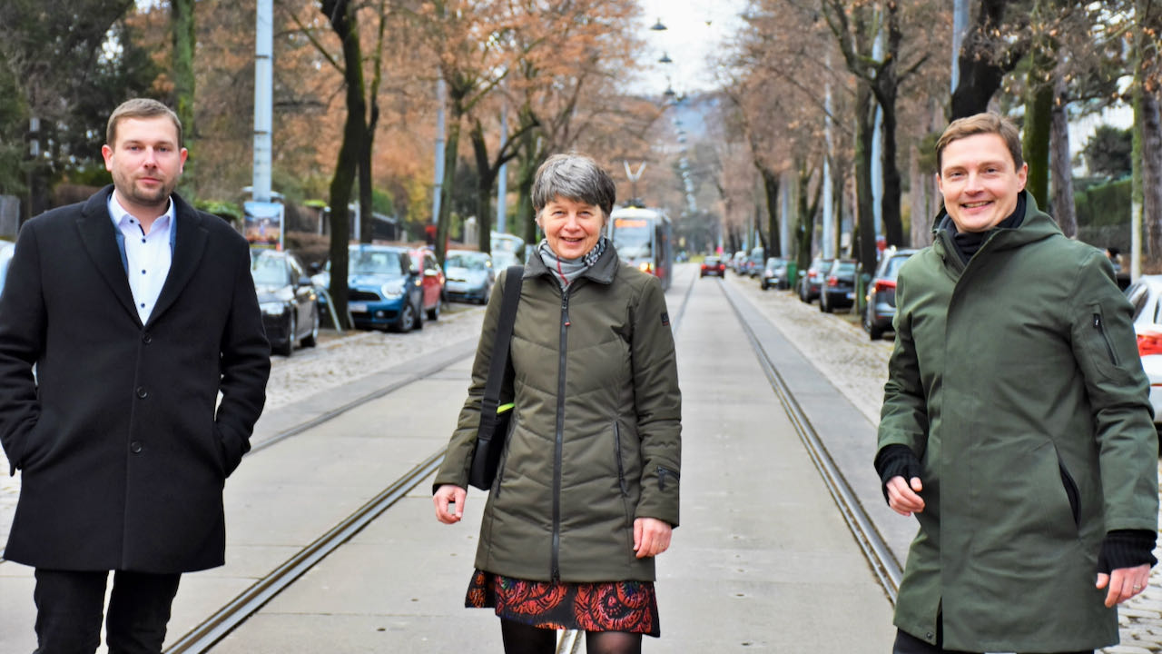 Mühlbacher, Nossek, Trinko in der Pötzleinsdorfer Allee