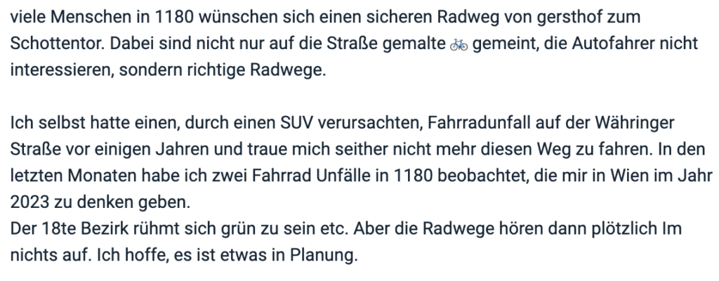 Ihre Frage Radverkehr Alsergrund