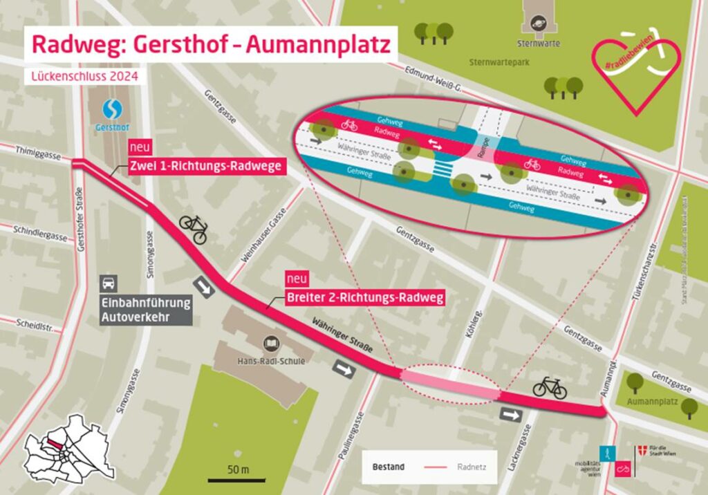 Radweg Währinger Straße Plan