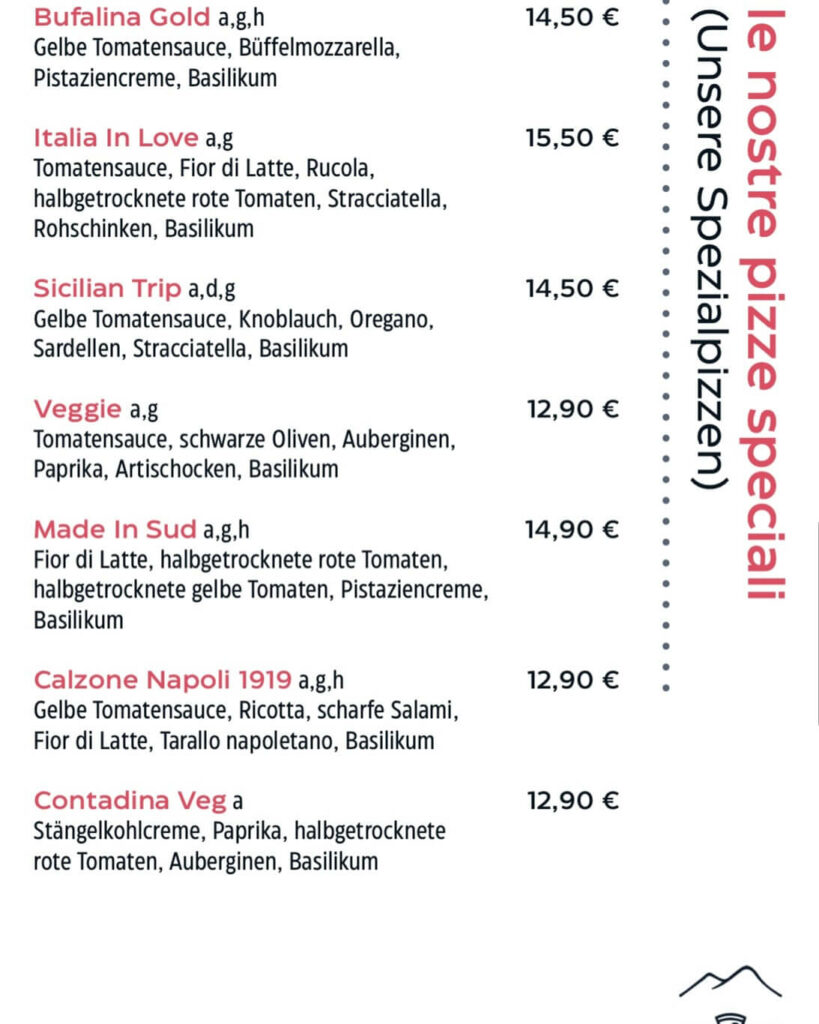 Pizzeria La Signorina Karte